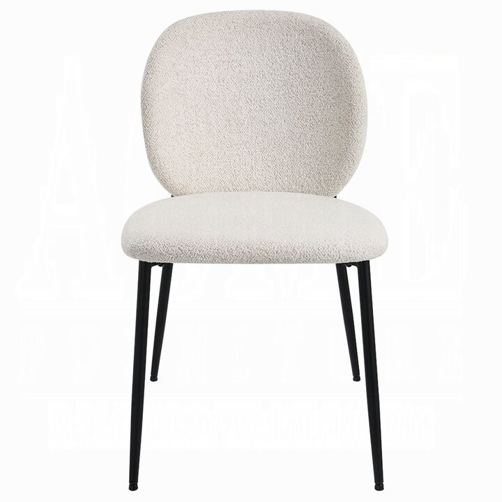 Laus Side Dining Chair Set of 2, White Boucle, Sleek Black Metal