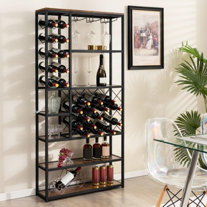 Hivvago Industrial Floor Wine Rack with 3 Rows of Stemware Racks