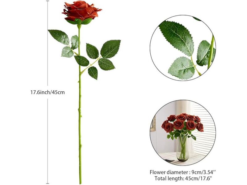 10 Piece Orange Artificial Rose Flower Stems Wedding Centerpiece Decor image number 2