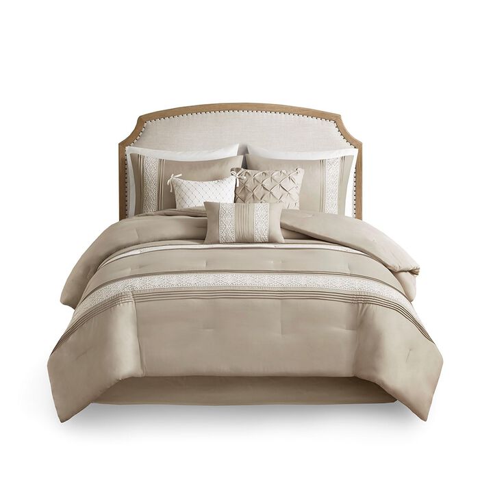 Gracie Mills 7-Piece Farmhouse Lace Trim Comforter Set with Throw Pillows
