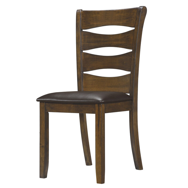 Transitional Ladder Back Side Chair with Leatherette Seat, Set of 2, Brown - Benzara
