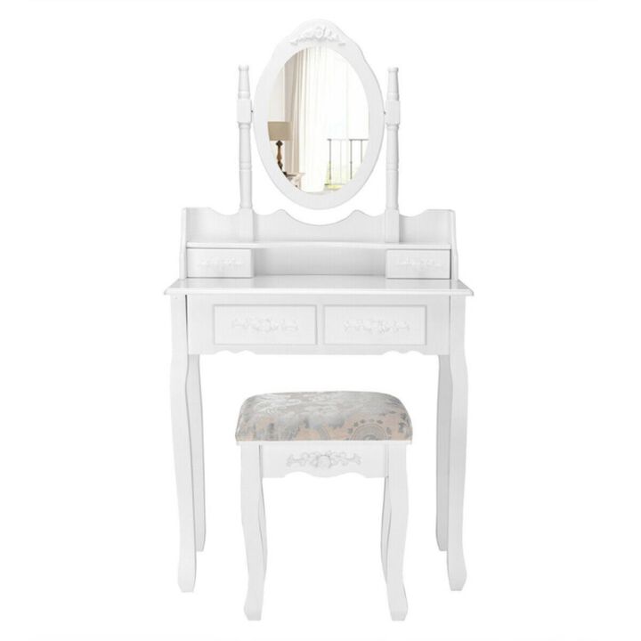 Hivvago Vanity Table Set with Oval Mirror and 4 Drawers