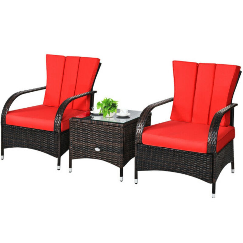 3PCS Rattan Coffee Table Set Chair-Red