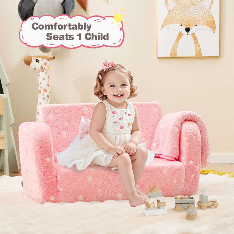 2-in-1 Kids Foldable Couch and Lounger with Glow-in-the-Dark Blanket