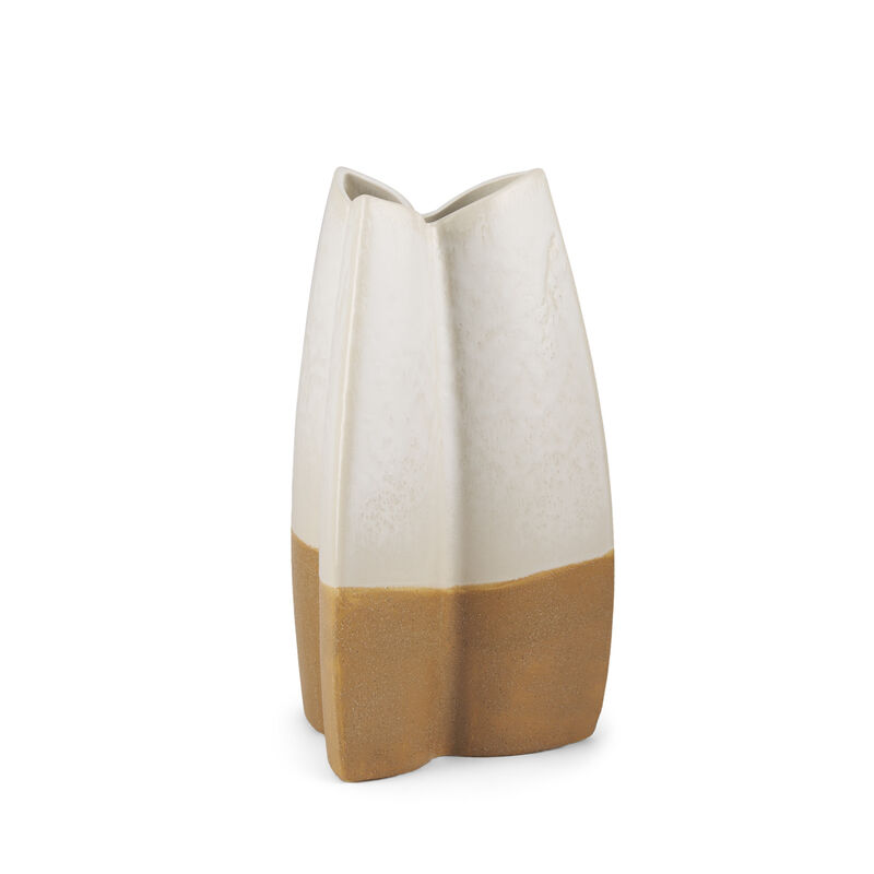 HomeRoots 14" Cream And Beige Color Block Ceramic Table Vase image number 0