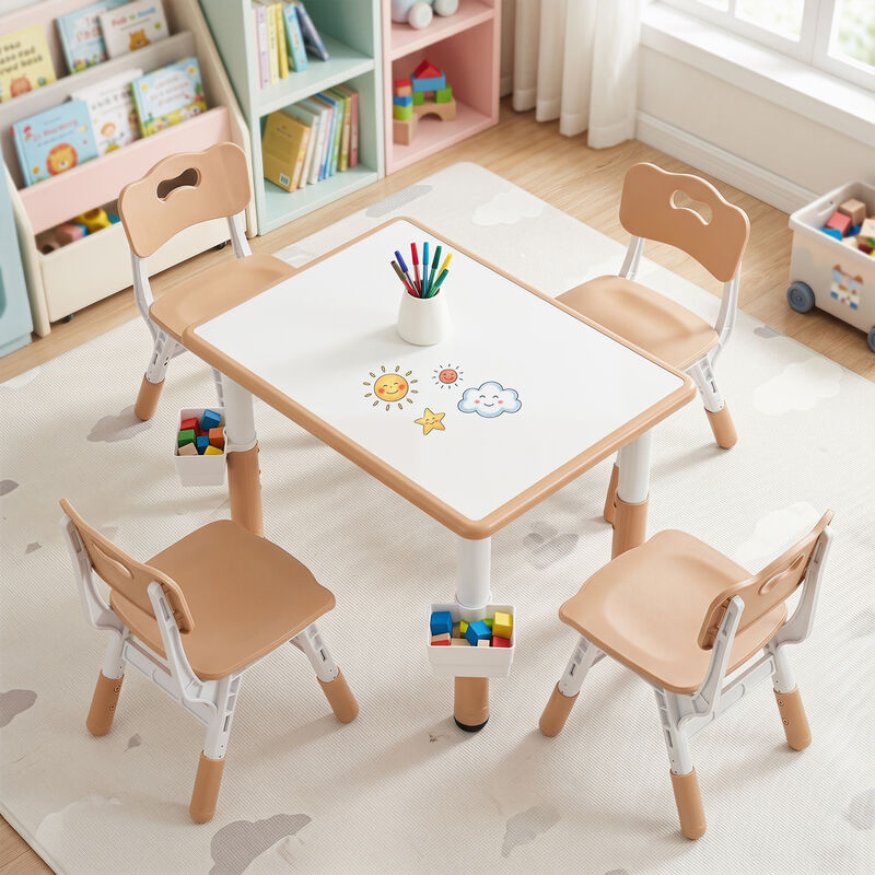Kids Table and 4 Chairs Set with Graffiti Top and Baskets image number 3