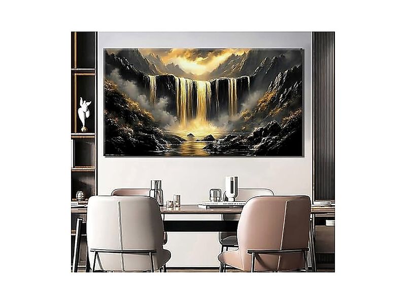 Black Gold Waterfall Canvas Wall Art Abstract Decor Mountain Posters Office Room image number 3