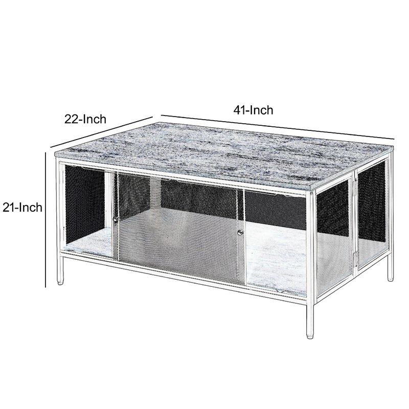 Metal Coffee Table with 1 Bottom Shelf and Mesh Design, Brown and Gray-Benzara