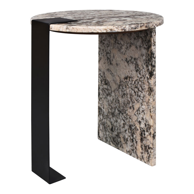 Lyra 17" Contemporary Natural Marble/Metal Handmade Round End Table
