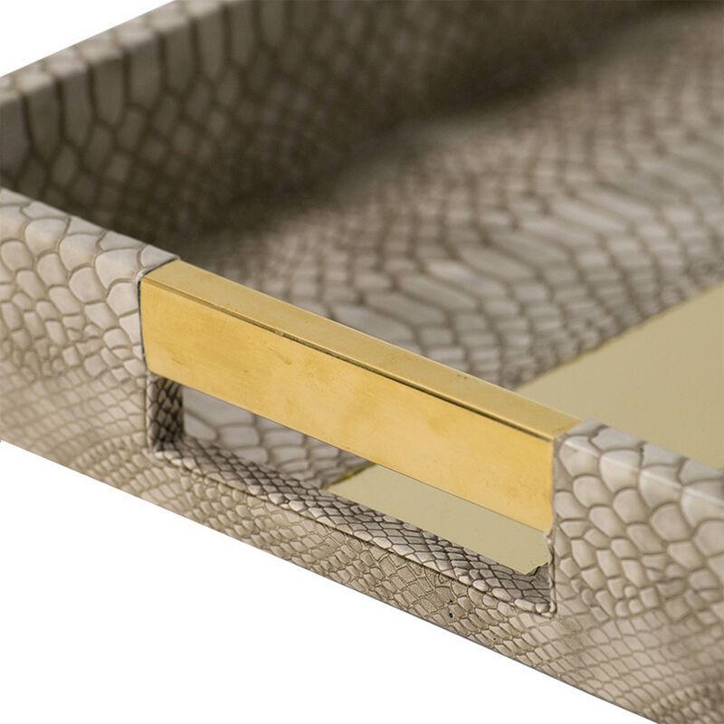 Set of 2 Textured Nesting Trays, MDF Frame, Vegan Faux Leather, Flannel - Benzara