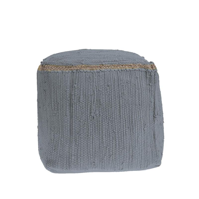 Hivvago 18 Inch Dark Gray And Natural Cotton And Jute Cube Pouf Ottoman