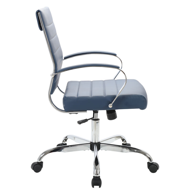 LeisureMod Benmar Mid-Back Office Chair, Leather Upholstery with Swivel, Tilt, and Chrome Base, Modern Desk Seating for Home Office or Conference Room