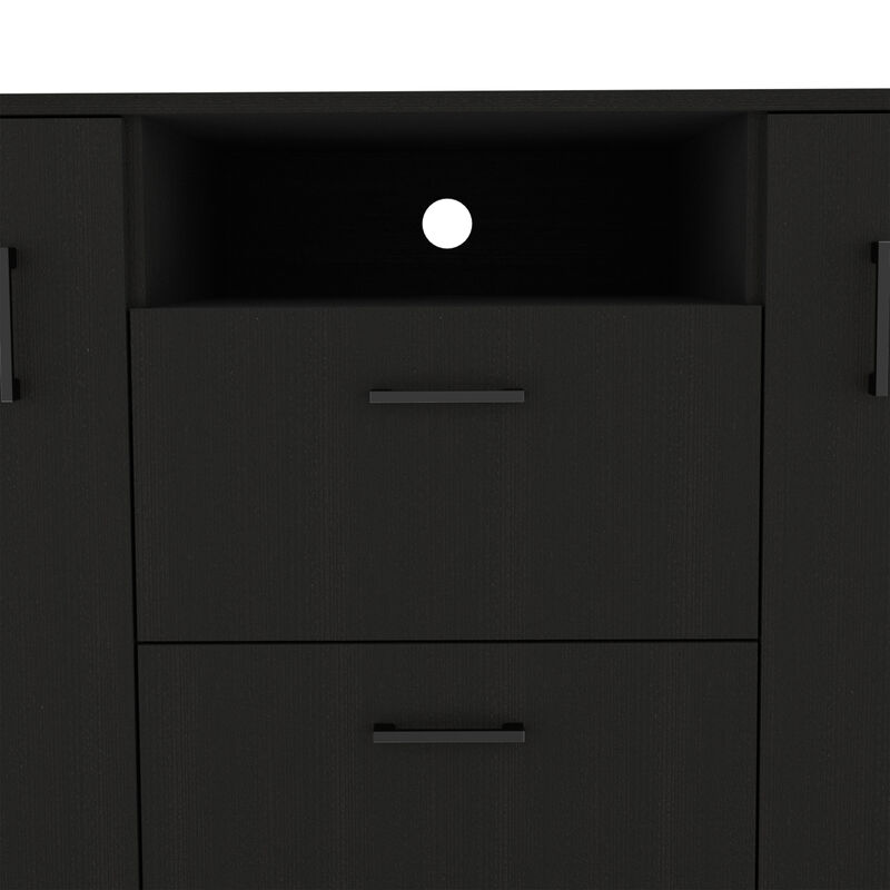 DEPOT E-SHOP Milano 3 Door Cabinet Dresser, Two Drawers, Four Interior Shelves, Rod, Black