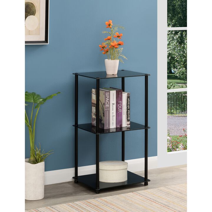 Convenience Concepts Designs2Go Midnight Classic 3-Tier Glass Square End/Lamp Table, Black Glass