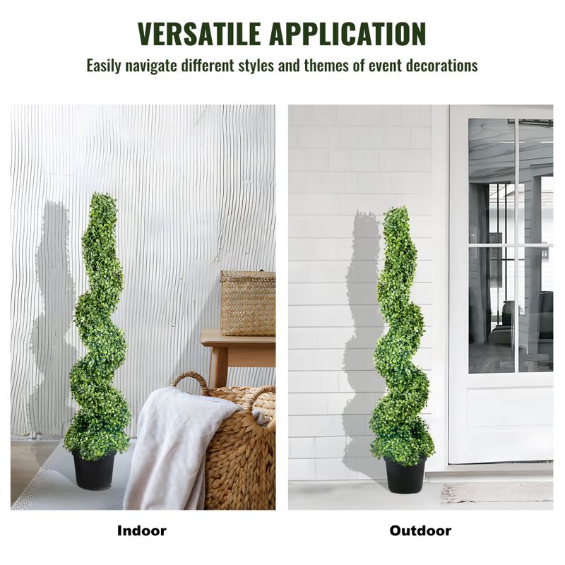 Set of 2 Artificial Spiral Boxwood Topiary Plants with 10 Spare Replacement Leaves-Green image number 3