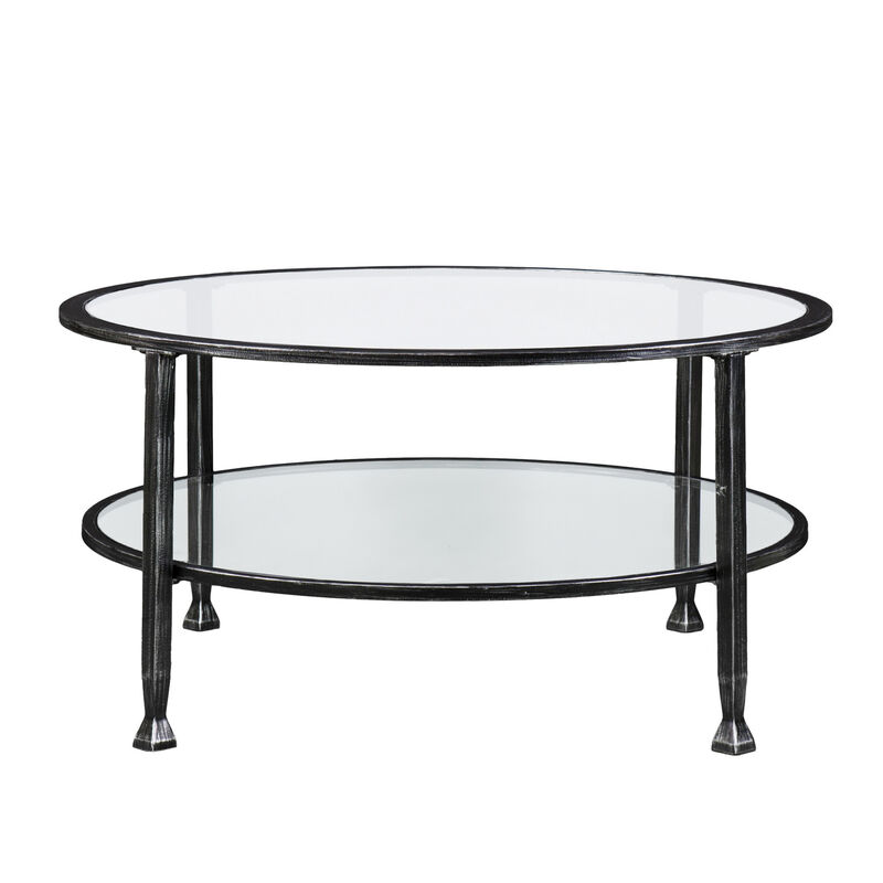 Hivvago 36 Inch Black Glass And Metal Round Coffee Table