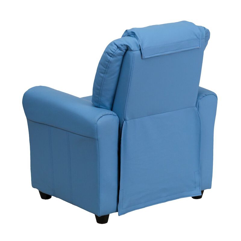 Flash Furniture Contemporary Light Blue Vinyl Kids Recliner with Cup Holder and Headrest