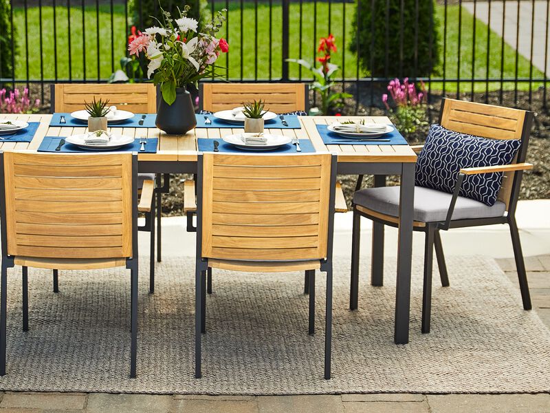 Monterey 6 Seater Dining Set with 96 in. Table - Aluminum and Teak