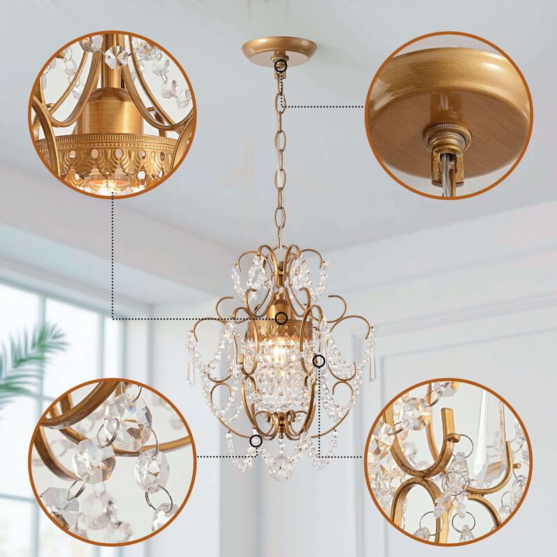 Dalia Glam 1 Light Brushed Brass Mini Crystal Chandelier image number 6