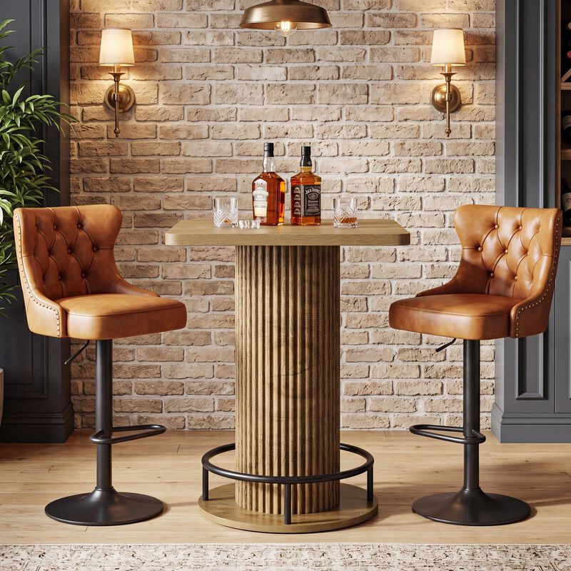 39 Inch Brown Counter Height Bar Table with Metal Footrest for Apartment and Cafe image number 1