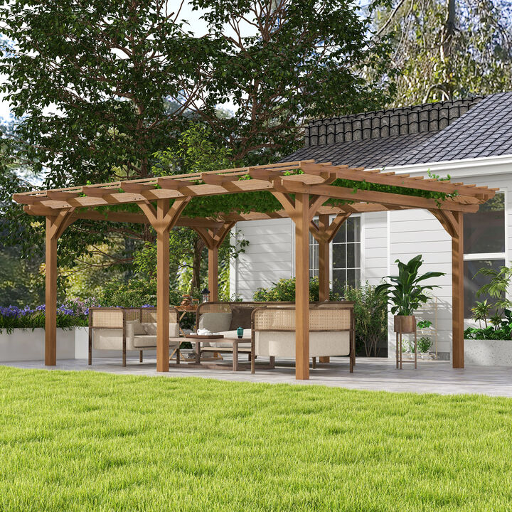 Outsunny 12' x 20' Outdoor Pergola, Wood Gazebo Grape Trellis with Stable Structure for Climbing Plant Support, Garden, Patio, Backyard, Deck
