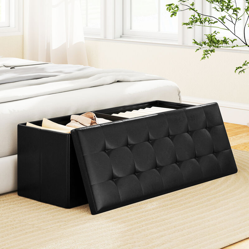 Multi-Use Folding Ottoman Bench with Storage and Footrest image number 5