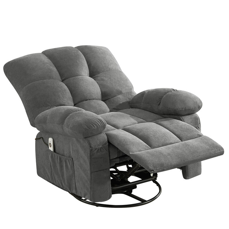 Fabric Swivel Manual Recliner with Massage and USB Port