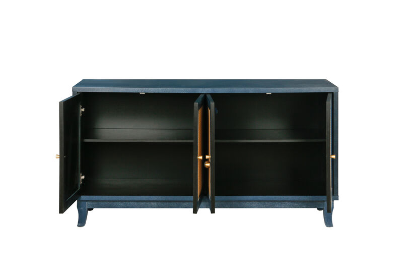 TATEUS Handcrafted Grain Panel Rattan Credenza, 4 Doors Modern Storage Console Adjustable Shelves Living Room image number 2