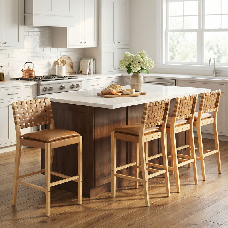Christopher Knight Home Audrey Contemporary Rubberwood Faux Leather Upholstered Barstools (Set of 4) image number 1