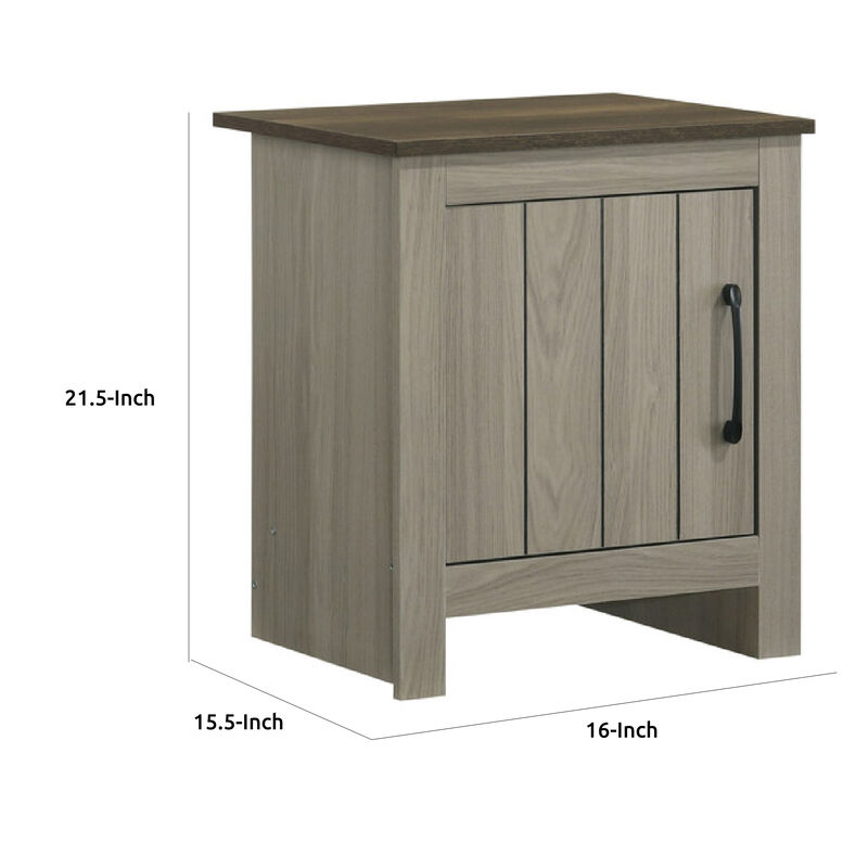 Nena End Table with Cabinet Door, Brown Wood Top, Oak Gray 22 Inch