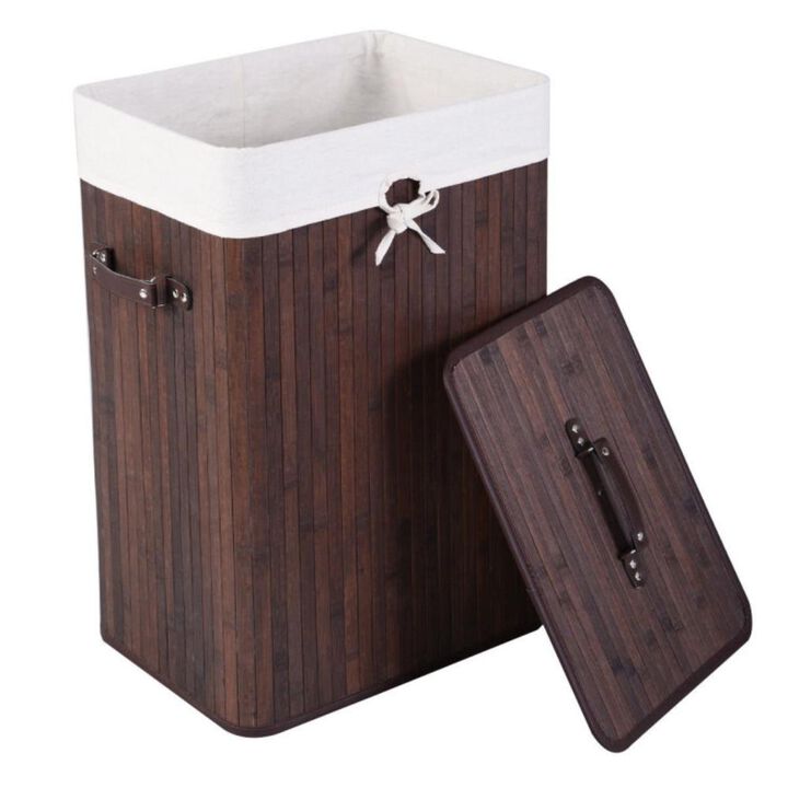 Hivvago Rectangle Laundry Basket Bamboo Clothes Hamper with Handles and Lid