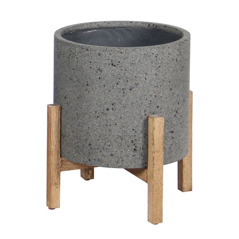 Patio Round Standing Pot in Grey Stone
