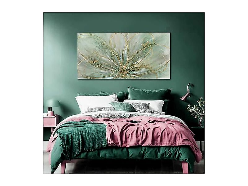 Green Flowers Canvas Wall Art Modern Gold Foil Abstract Nature Decor Office Room image number 2