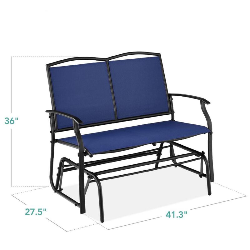 Hivvago 2 Seat Mesh Patio Loveseat Swing Glider Rocker with Armrests in Navy Blue