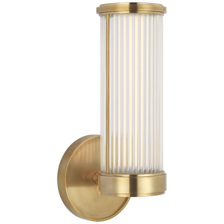 Ranier Single Bath Light in Natural Brass with Clear Glass Rods