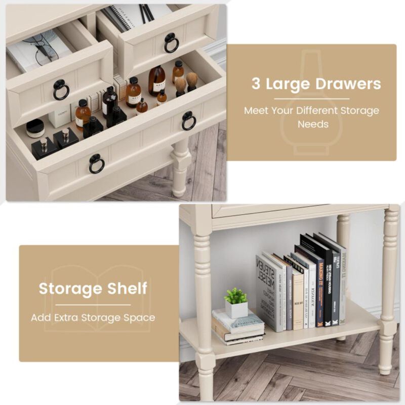 Hivvago Narrow Entryway Console Table with 3 Storage Drawers and Open Bottom Shelf
