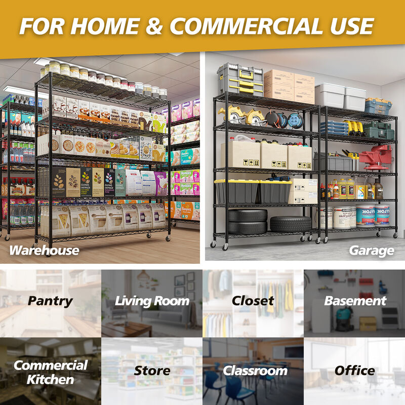 Heavy-Duty Wire Storage Shelves with Wheels, Adjustable Metal Garage or Pantry Rack