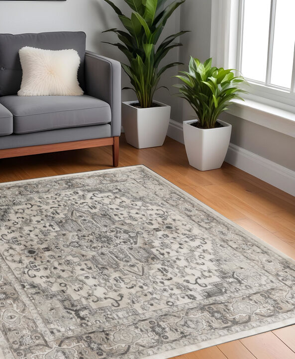 HomeRoots Square Medallion Power Loom Distressed Area Rug