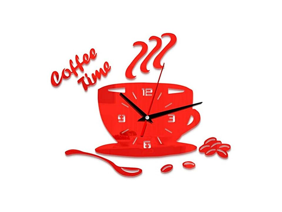 Acrylic DIY Mute Coffee Time Wall Clock Red Modern Kitchen Decor