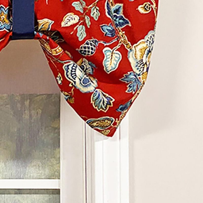 RLF Home Gianna Suspender Valance  Red. 3" Rod Pocket, contrast ribbon Tie. 50"W x 17"L