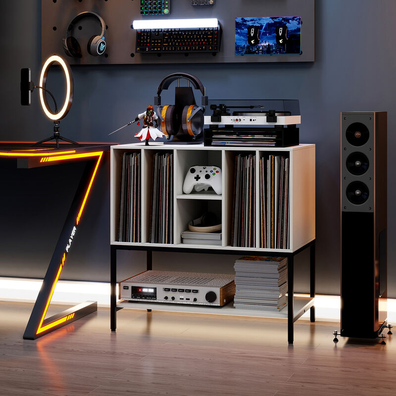 Metal Frame Record Player Stand with Built-In Charging Station image number 3