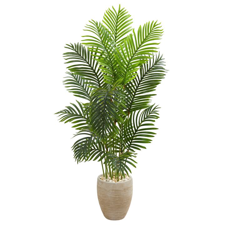 HomPlanti 5 Feet Paradise Palm Artificial Tree in Sand Colored Planter