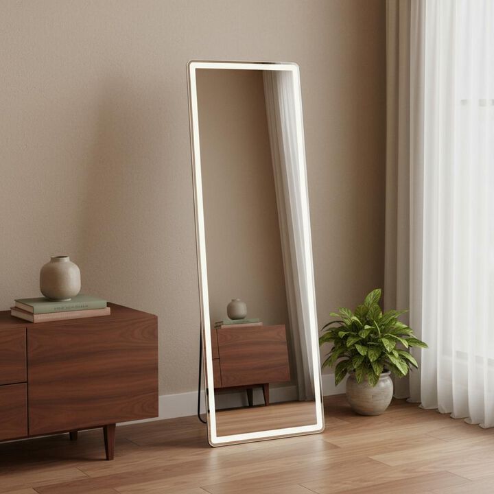 HomeRoots 64" Clear Lighted Freestanding and Wall Mount Frameless Full Length Mirror