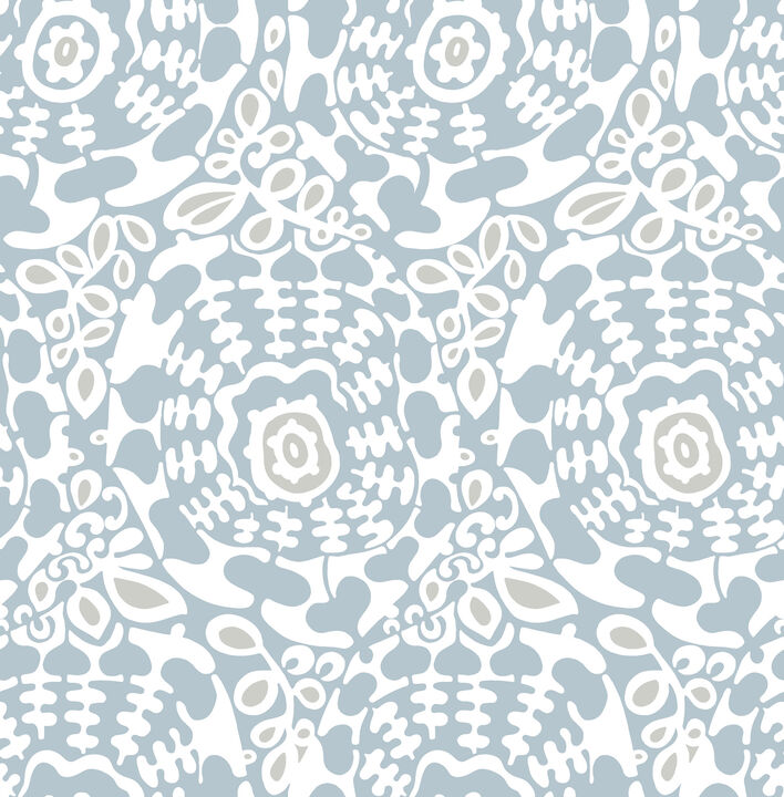Divine Light Blue Abstract Medallion Wallpaper