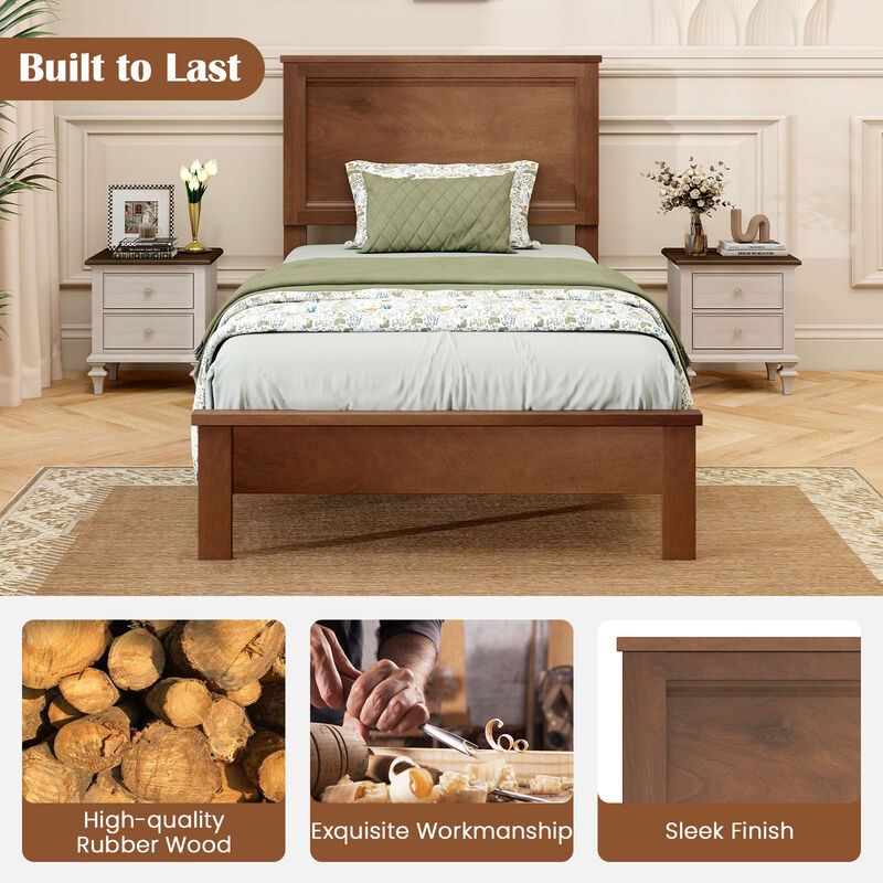 Wood Bed Frame with Headboard and Sturdy Slat Support for Mattress Stability