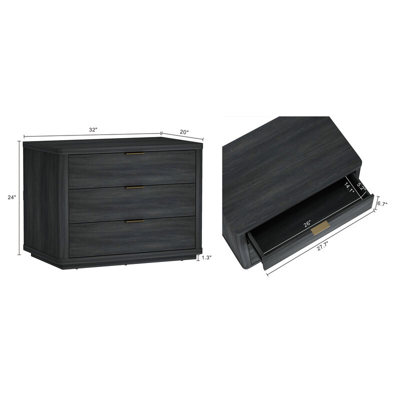 Evelyn Wide 3-Drawer Nightstands in Dark Gray (Set of 2)