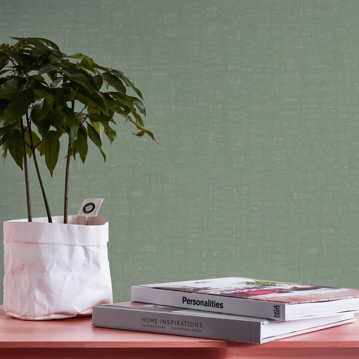 Fusion Linen Effect Textured Green Wallpaper FS72013