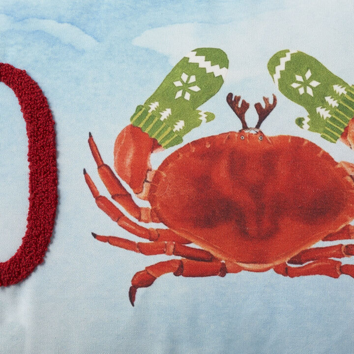 HomeRoots 14" X 22" Blue White And Red Crab Love Throw Pillow with Embroidery