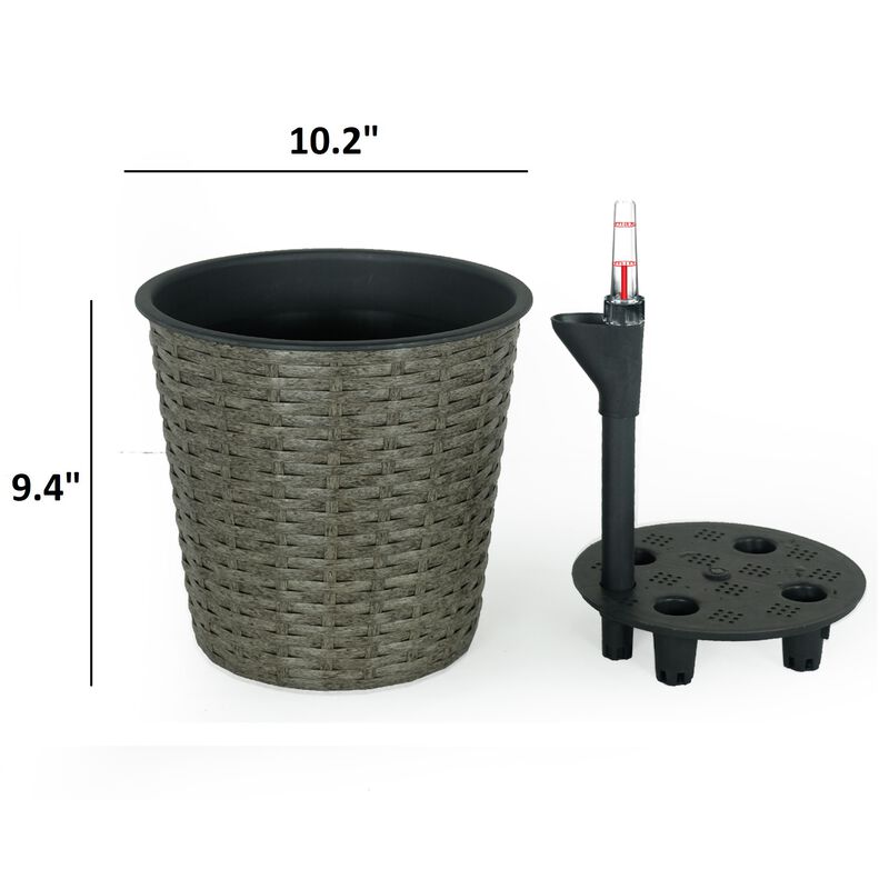 10.2" Self-watering Wicker Decor Round Planter for Indoor and Outdoor image number 3