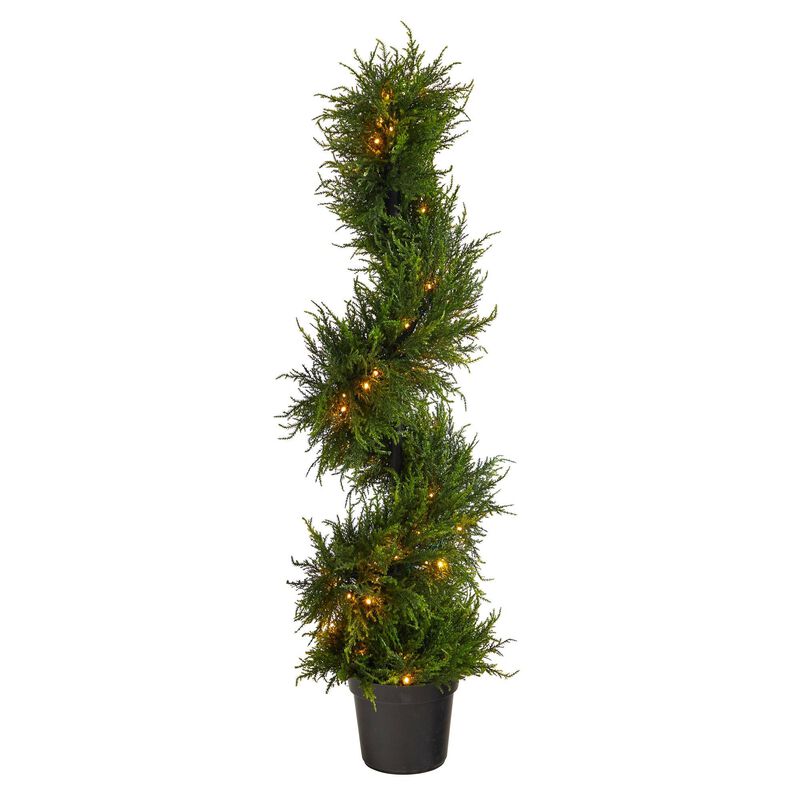 Nearly Natural 45-in Spiral Cypress Artificial Tree with 80 Clear LED Lights UV Resistant (Indoor/Outdoor) image number 1